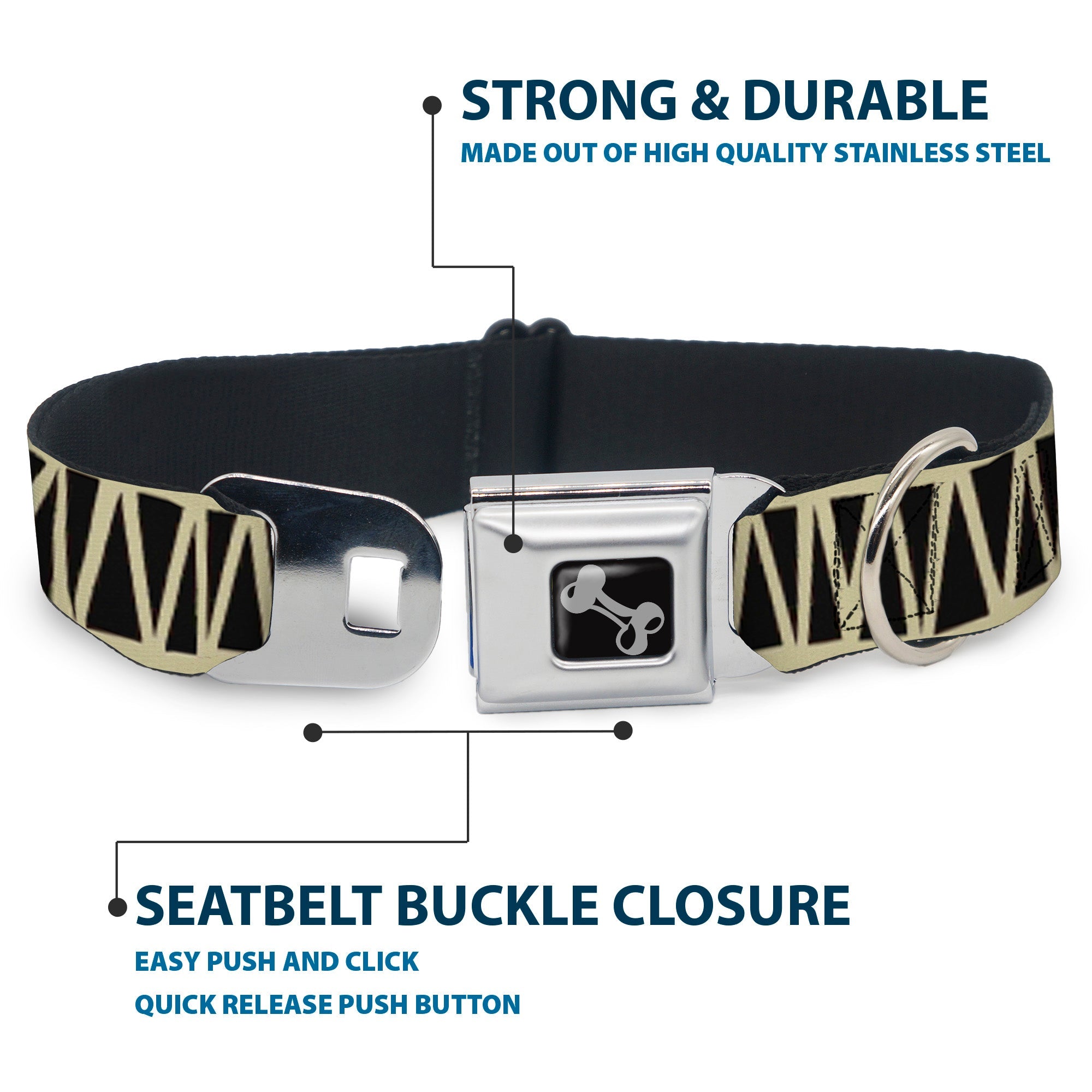 Dog Bone Seatbelt Buckle Collar - Zig Zag Doodle Cream/Black