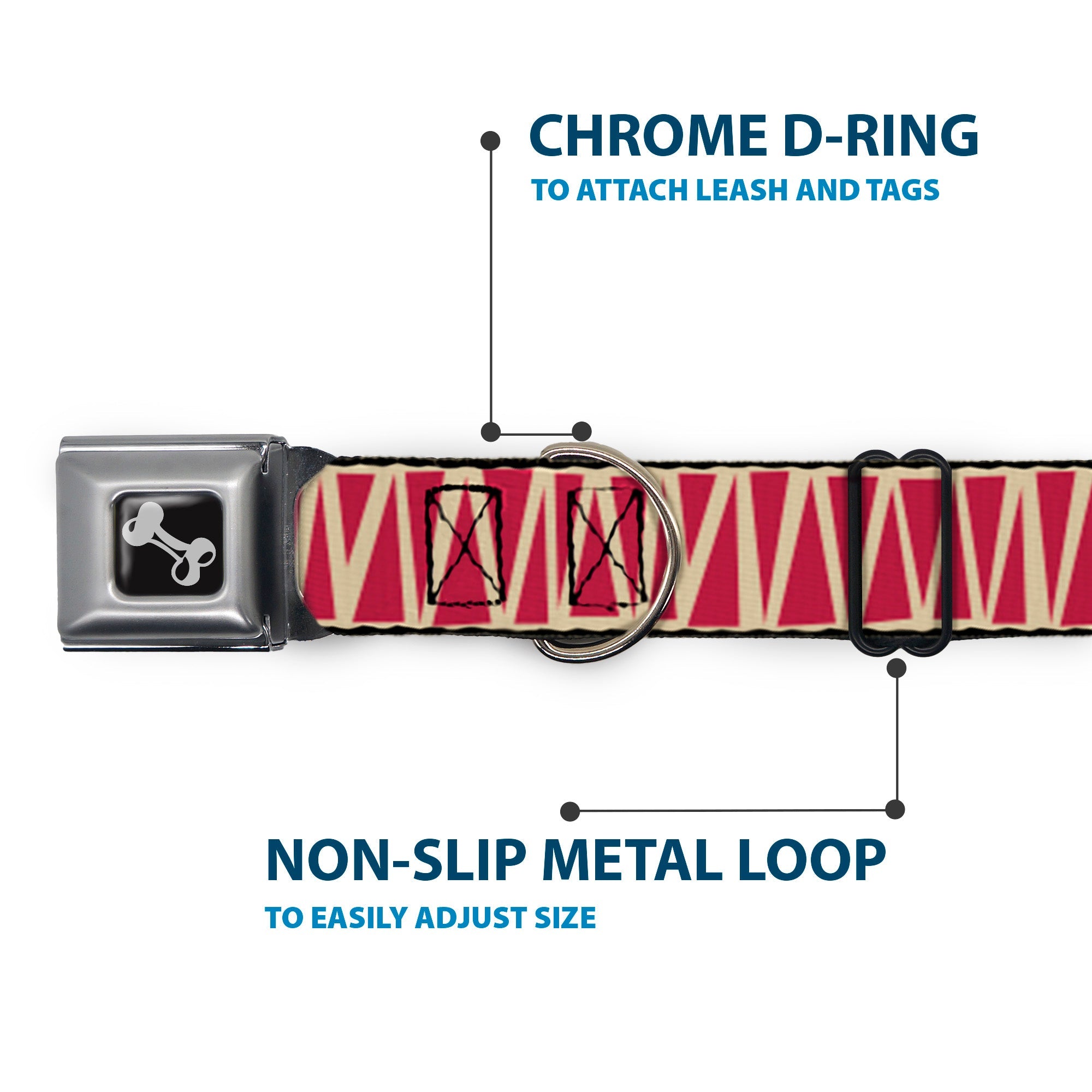 Dog Bone Seatbelt Buckle Collar - Zig Zag Doodle Tan/Red