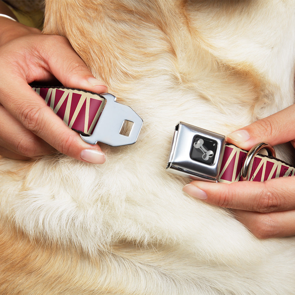 Dog Bone Seatbelt Buckle Collar - Zig Zag Doodle Tan/Red