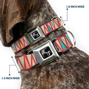 Dog Bone Seatbelt Buckle Collar - Zig Zag Doodle Red/Tan/Blues/Orange