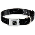 Load image into Gallery viewer, Dog Bone Black/Silver Seatbelt Buckle Collar - Zodiac TAURUS/Constellation Black/White
