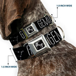 Dog Bone Seatbelt Buckle Collar - Zodiac GEMINI/Constellation Black/White