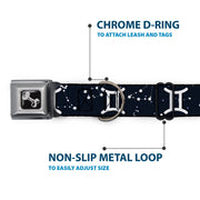 Dog Bone Seatbelt Buckle Collar - Zodiac Gemini Symbol/Constellations Black/White