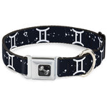 Dog Bone Seatbelt Buckle Collar - Zodiac Gemini Symbol/Constellations Black/White