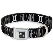 Dog Bone Seatbelt Buckle Collar - Zodiac GEMINI/Symbol Black/White