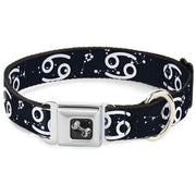 Dog Bone Seatbelt Buckle Collar - Zodiac Cancer Symbol/Constellations Black/White