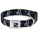 Dog Bone Seatbelt Buckle Collar - Zodiac Leo Symbol/Constellations Black/White