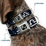 Dog Bone Seatbelt Buckle Collar - Zodiac Libra Symbol/Constellations Black/White