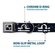 Dog Bone Seatbelt Buckle Collar - Zodiac Libra Symbol/Constellations Black/White