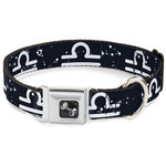 Dog Bone Seatbelt Buckle Collar - Zodiac Libra Symbol/Constellations Black/White