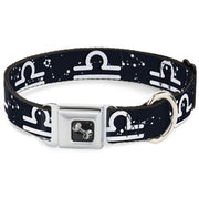 Dog Bone Seatbelt Buckle Collar - Zodiac Libra Symbol/Constellations Black/White