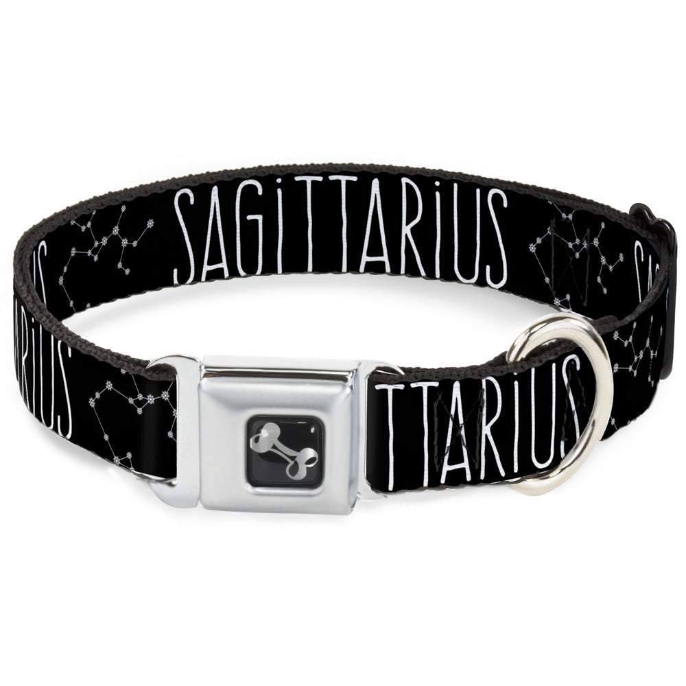 Dog Bone Seatbelt Buckle Collar - Zodiac SAGITTARIUS/Constellation Black/White