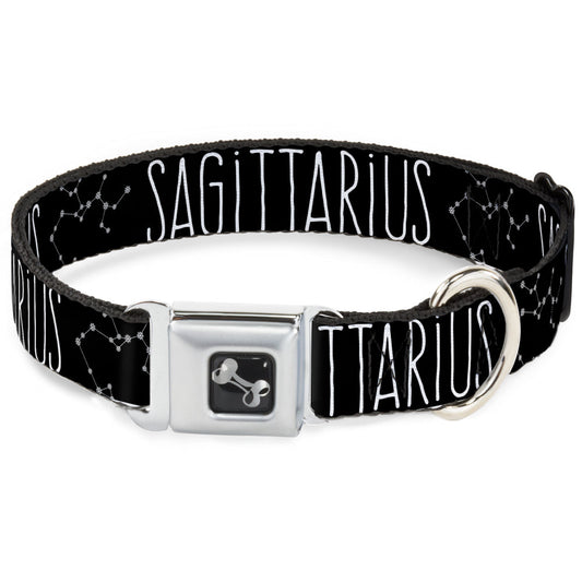Dog Bone Seatbelt Buckle Collar - Zodiac SAGITTARIUS/Constellation Black/White
