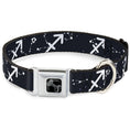 Load image into Gallery viewer, Dog Bone Black/Silver Seatbelt Buckle Collar - Zodiac Sagittarius Symbol/Constellations Black/White
