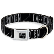 Dog Bone Black/Silver Seatbelt Buckle Collar - Zodiac CAPRICORN/Constellation Black/White