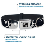 Dog Bone Black/Silver Seatbelt Buckle Collar - Zodiac Capricorn Symbol/Constellations Black/White