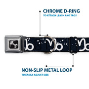 Dog Bone Black/Silver Seatbelt Buckle Collar - Zodiac Capricorn Symbol/Constellations Black/White