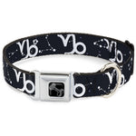 Dog Bone Black/Silver Seatbelt Buckle Collar - Zodiac Capricorn Symbol/Constellations Black/White