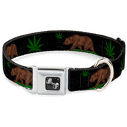 Dog Bone Seatbelt Buckle Collar - Cali Bear/Pot Leaf Black/Gray/Green