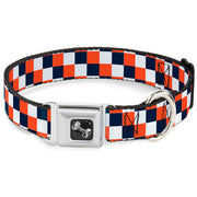 Dog Bone Seatbelt Buckle Collar - Checker Navy/Orange/White