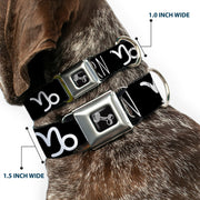 Dog Bone Seatbelt Buckle Collar - Zodiac CAPRICORN/Symbol Black/White