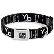 Dog Bone Seatbelt Buckle Collar - Zodiac CAPRICORN/Symbol Black/White