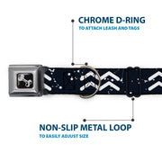 Dog Bone Black/Silver Seatbelt Buckle Collar - Zodiac Aquarius Symbol/Constellations Black/White