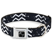 Dog Bone Black/Silver Seatbelt Buckle Collar - Zodiac Aquarius Symbol/Constellations Black/White