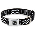 Dog Bone Seatbelt Buckle Collar - Zodiac AQUARIUS/Symbol Black/White