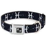Dog Bone Seatbelt Buckle Collar - Zodiac Pisces Symbol/Constellations Black/White