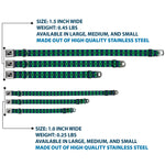 Dog Bone Black/Silver Seatbelt Buckle Collar - Argyle Green/Navy/Green/White