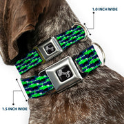 Dog Bone Black/Silver Seatbelt Buckle Collar - Abstract Scribble Black/Blue/Neon Green