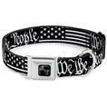 Load image into Gallery viewer, Dog Bone Black/Silver Seatbelt Buckle Collar - Americana Flag/WE THE PEOPLE Black/White
