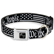 Dog Bone Black/Silver Seatbelt Buckle Collar - Americana Flag/WE THE PEOPLE Black/White