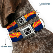 Dog Bone Black/Silver Seatbelt Buckle Collar - Arizona Flag Red/Yellow/Gold/Blue