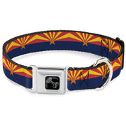Dog Bone Black/Silver Seatbelt Buckle Collar - Arizona Flag Red/Yellow/Gold/Blue