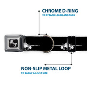 Dog Bone Black/Silver Seatbelt Buckle Collar - Airplane Silhouette Black/White