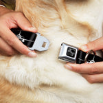 Dog Bone Black/Silver Seatbelt Buckle Collar - Airplane Silhouette Black/White