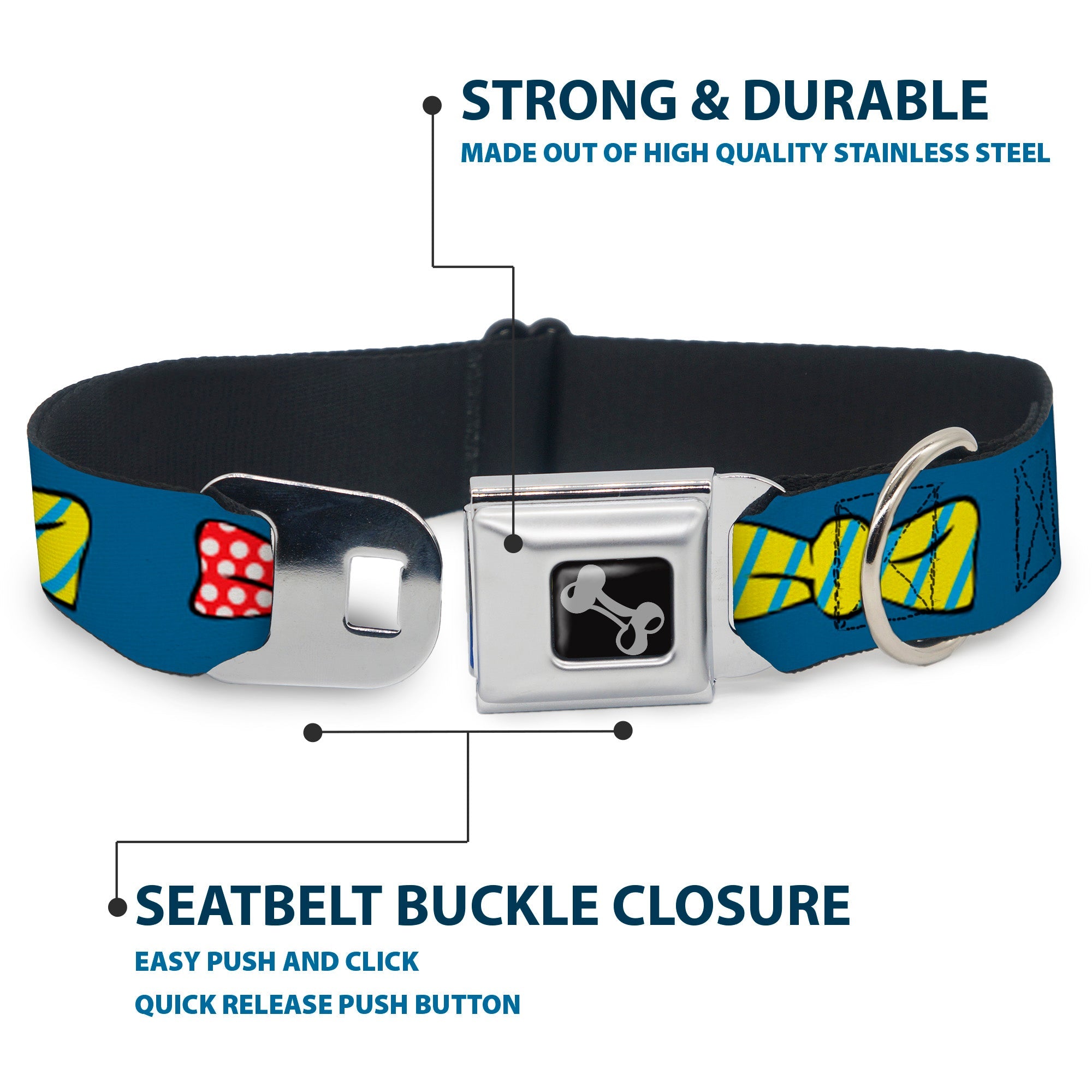 Dog Bone Seatbelt Buckle Collar - Bowties Blue/Multi Color