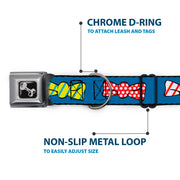 Dog Bone Seatbelt Buckle Collar - Bowties Blue/Multi Color