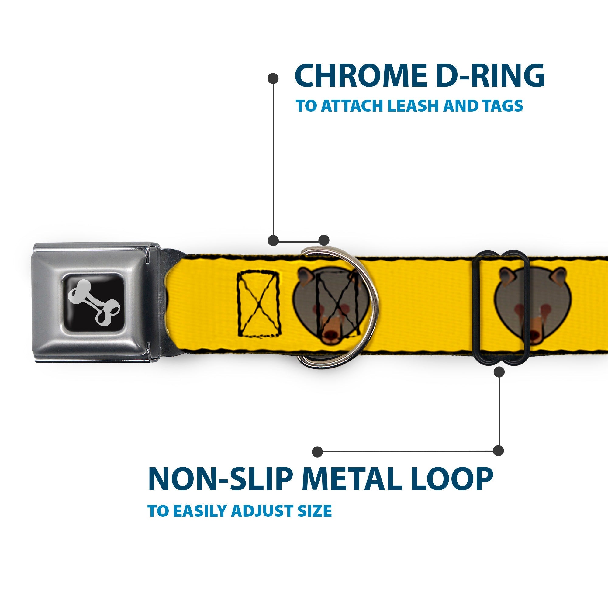 Dog Bone Seatbelt Buckle Collar - Brown Bear Repeat Yellow