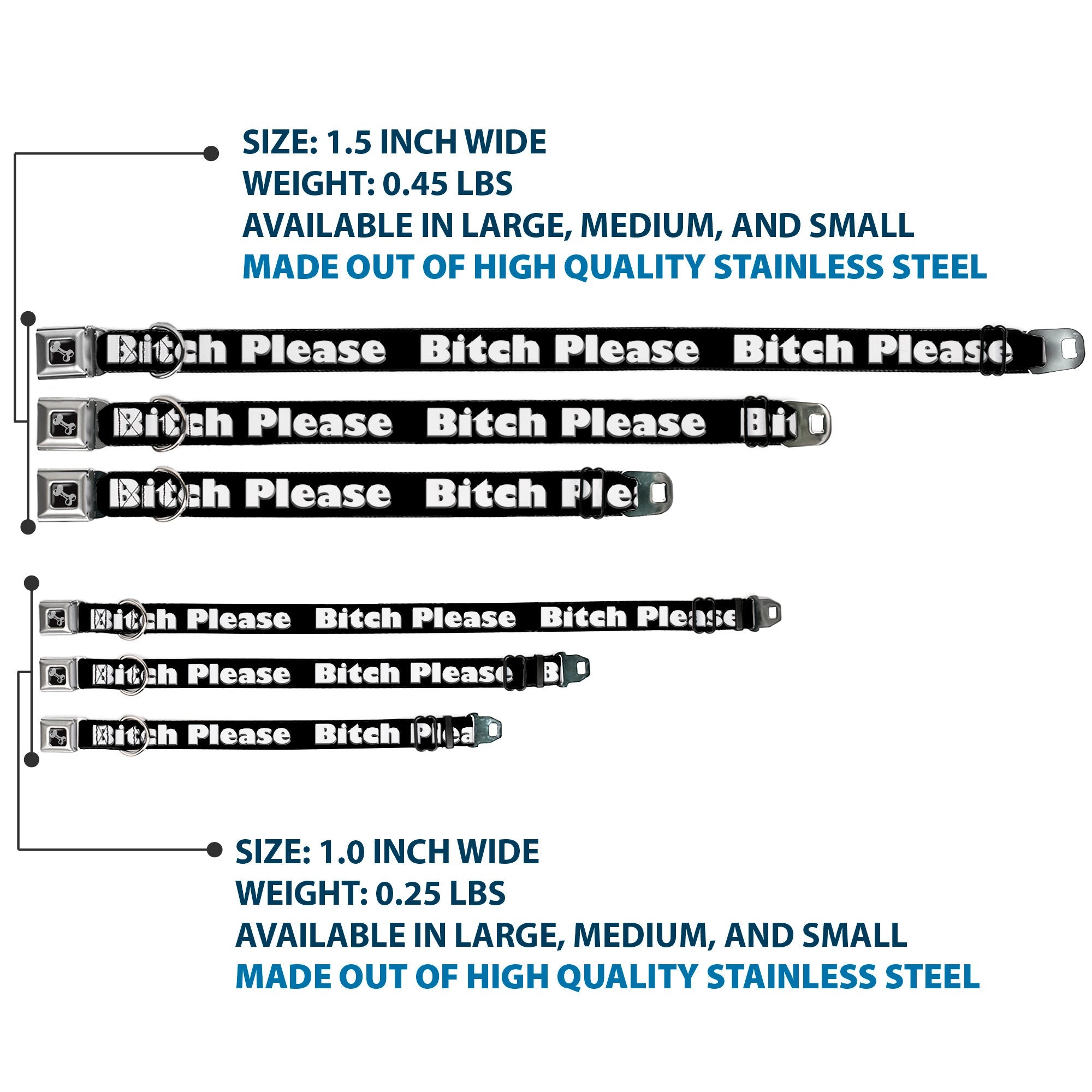Buckle-Down Seatbelt Buckle Dog Collar - BITCH PLEASE Black/White