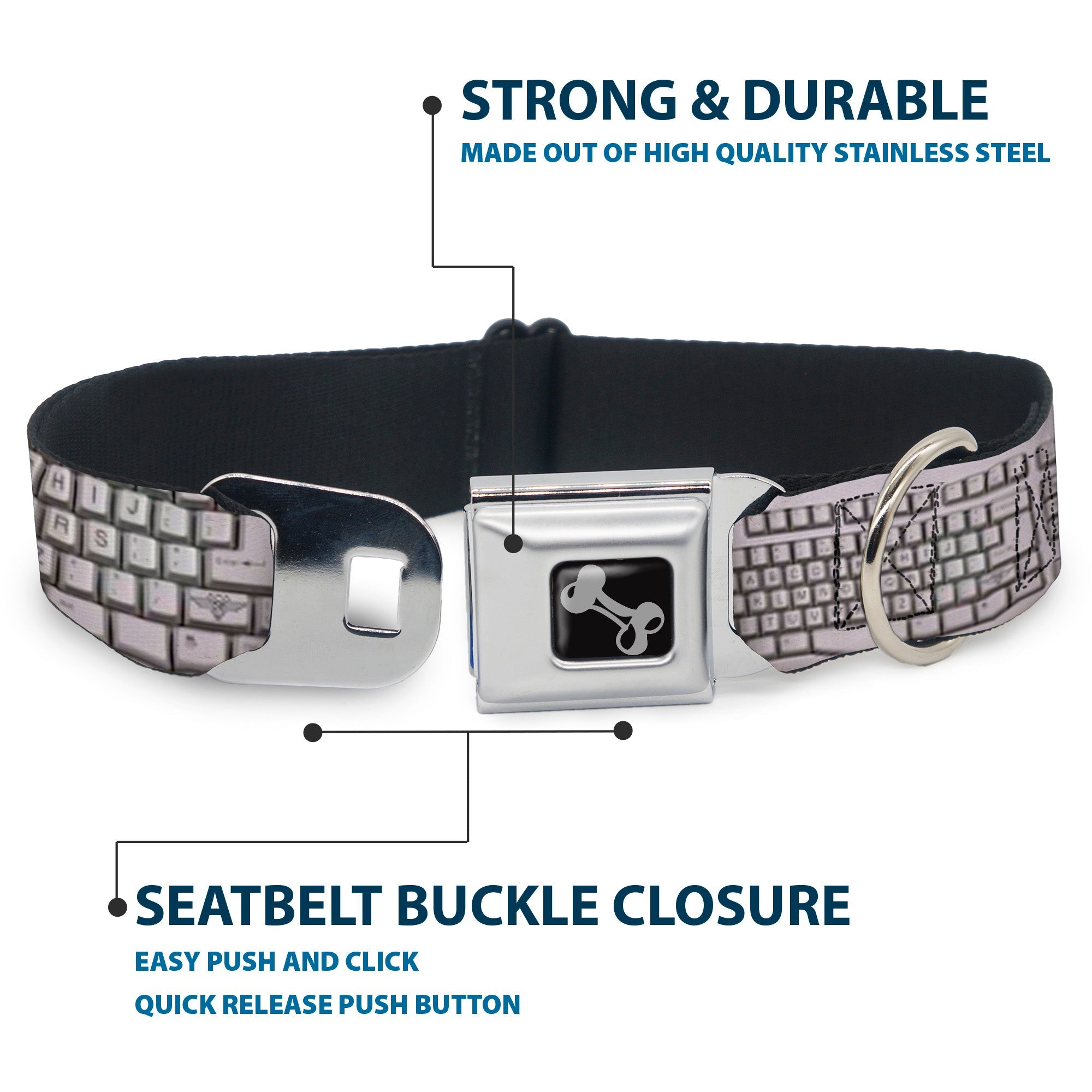 Dog Bone Seatbelt Buckle Collar - BD Keyboard
