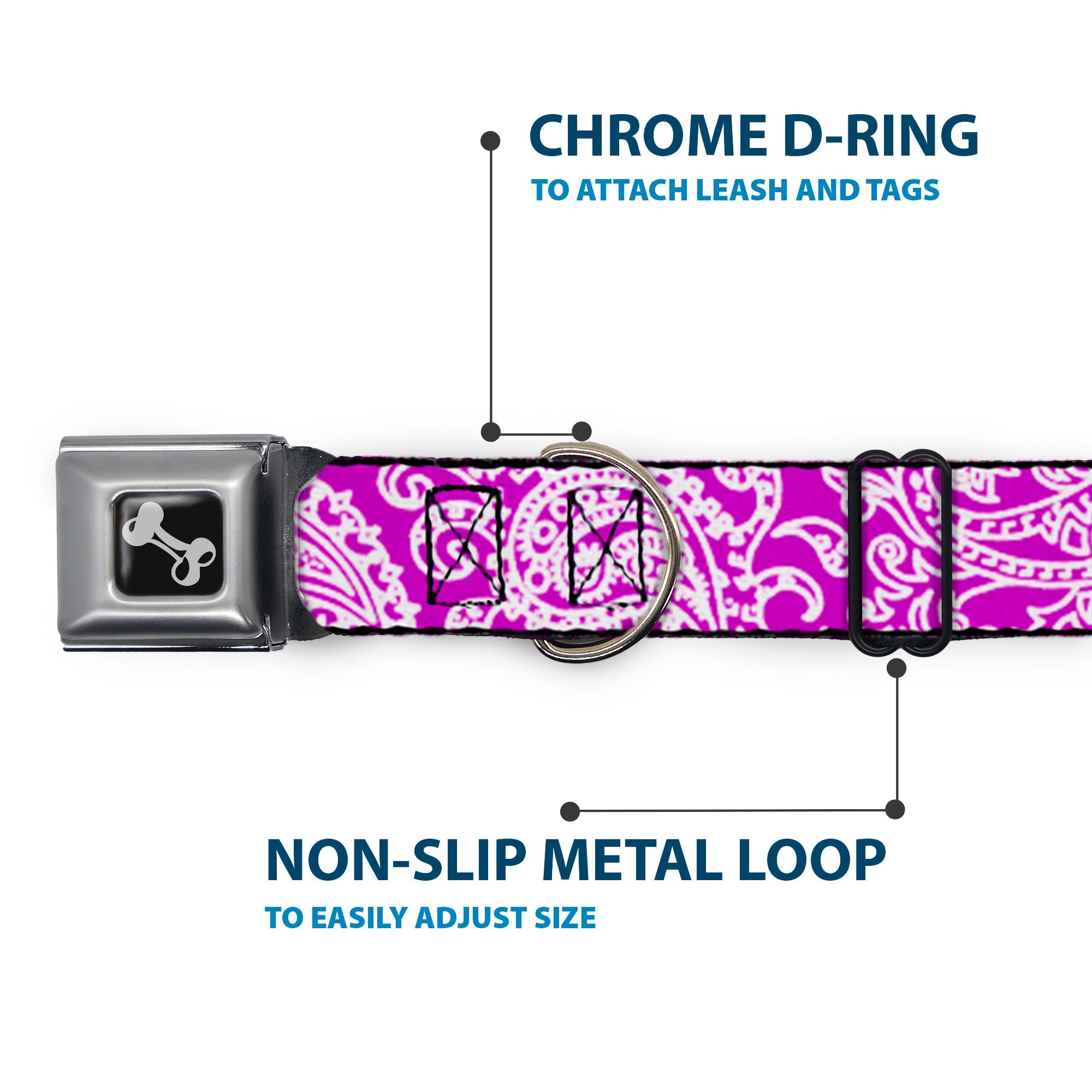 Dog Bone Seatbelt Buckle Collar - Bandana/Skulls Purple/White