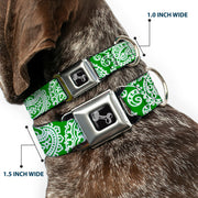 Dog Bone Seatbelt Buckle Collar - Bandana/Skulls Irish Green/White