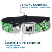 Dog Bone Seatbelt Buckle Collar - Bandana/Skulls Irish Green/White