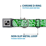 Dog Bone Seatbelt Buckle Collar - Bandana/Skulls Irish Green/White