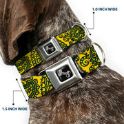 Dog Bone Seatbelt Buckle Collar - Bandana/Skulls Gold/Green