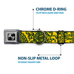 Dog Bone Seatbelt Buckle Collar - Bandana/Skulls Gold/Green