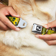 Dog Bone Seatbelt Buckle Collar - Bandana/Skulls Gold/Green